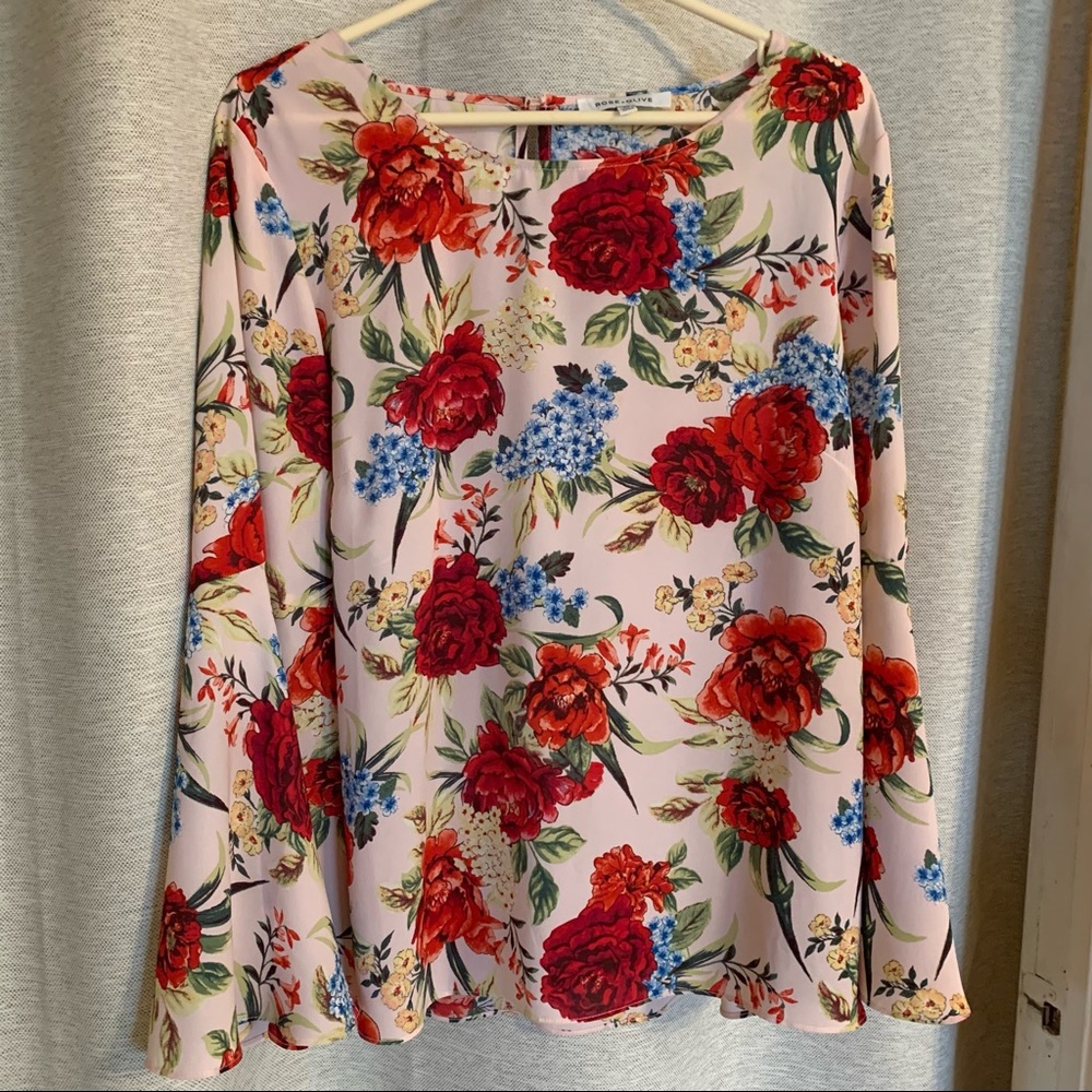 Wild rose and floral bell sleeves blouse XL